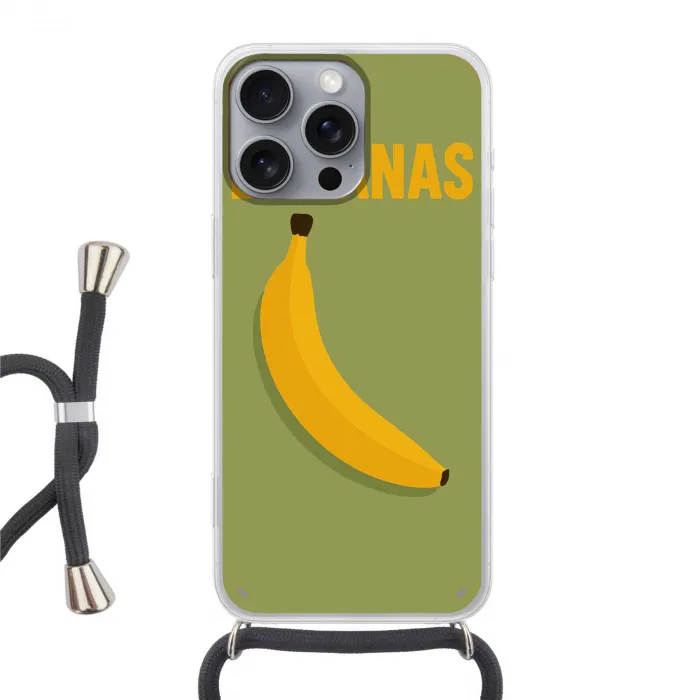 Banaan - Minimalistisch - Geel Hoesje iPhone 16 Pro Max met koord klein -3d