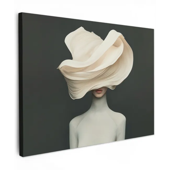 Leinwandbild - Frau - Beige - Hut