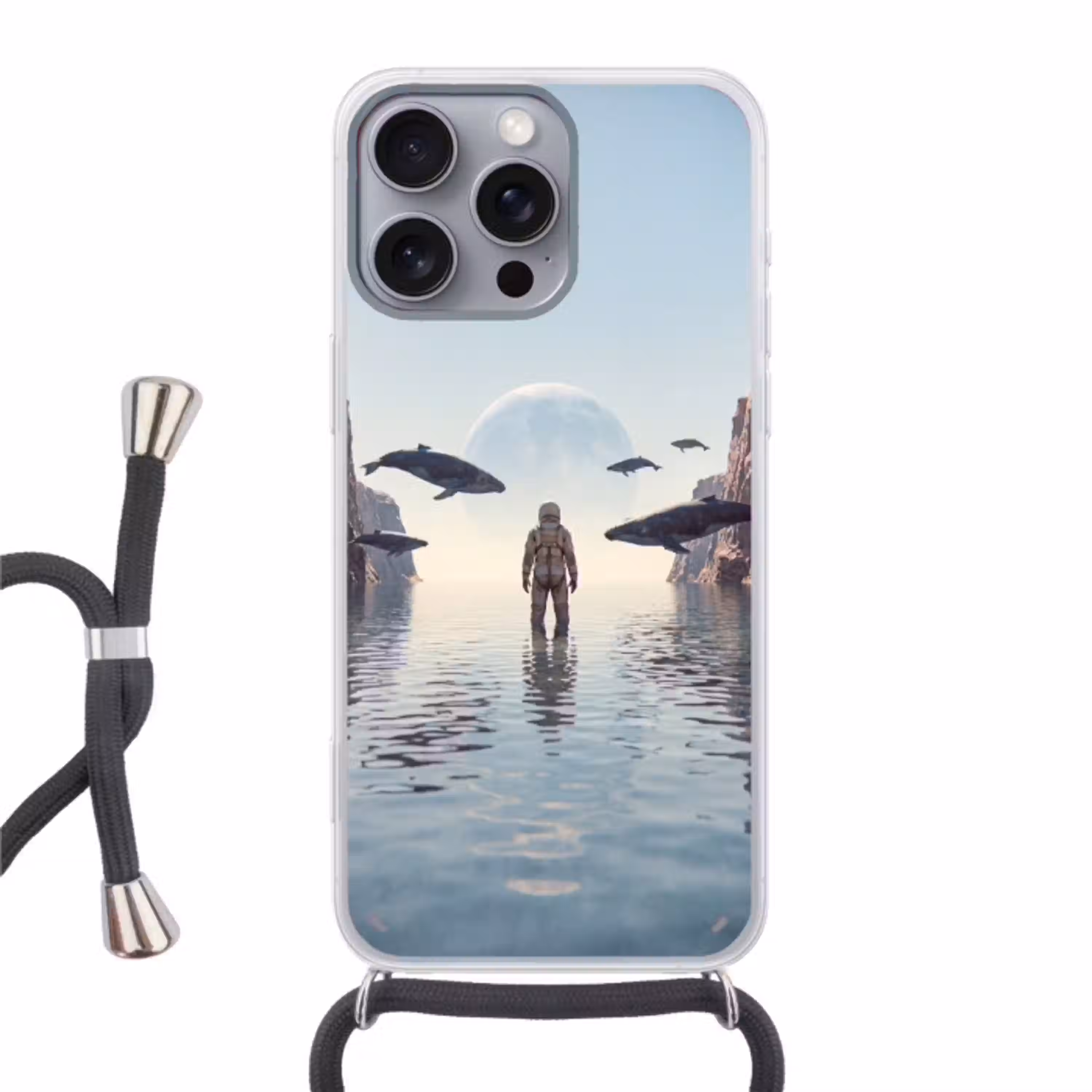 Ruimtevaarder - Walvis - Fantasie Hoesje iPhone 16 Pro Max met koord klein -3d