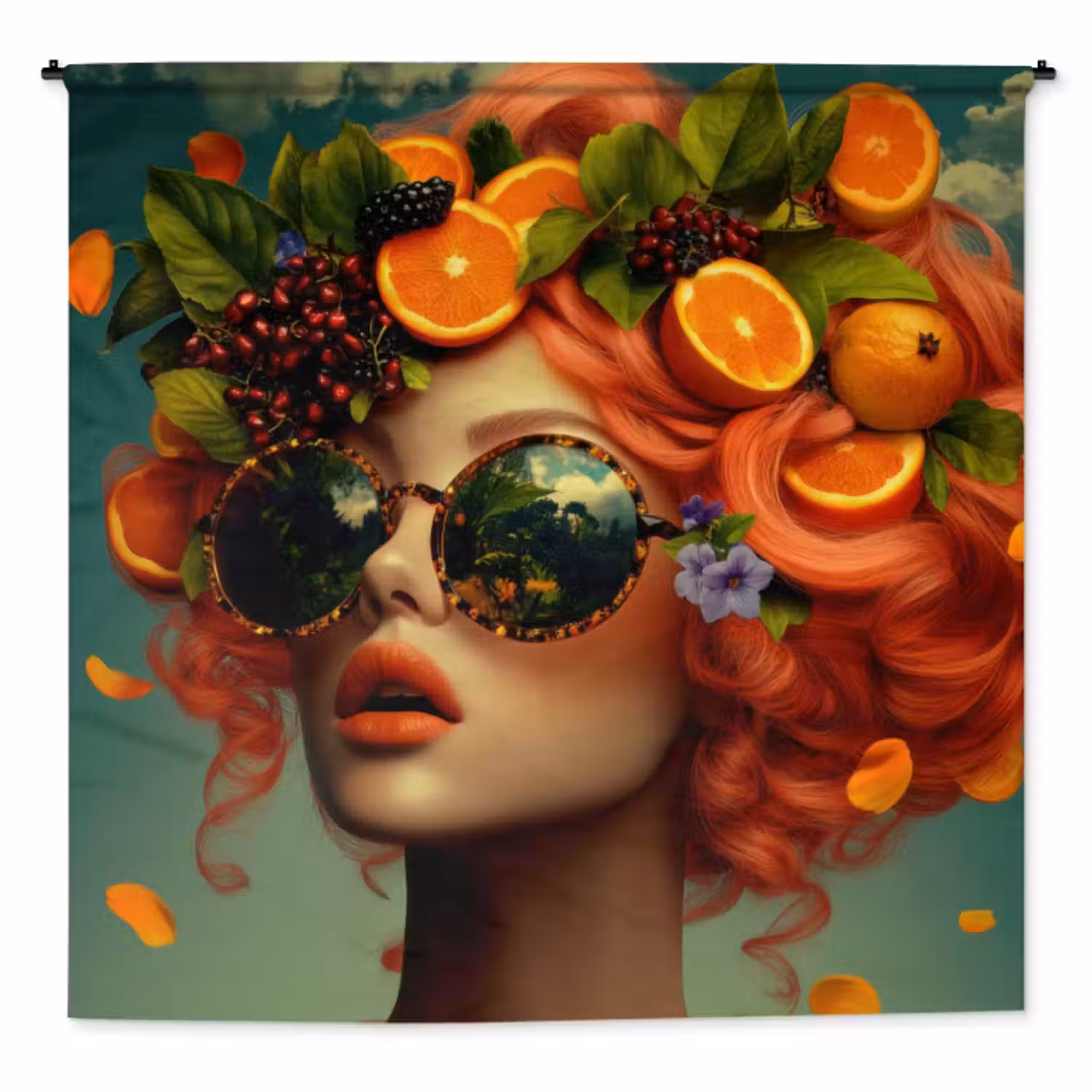 Wandkleed - Vrouw - Sinaasappel - Bessen - Oranje