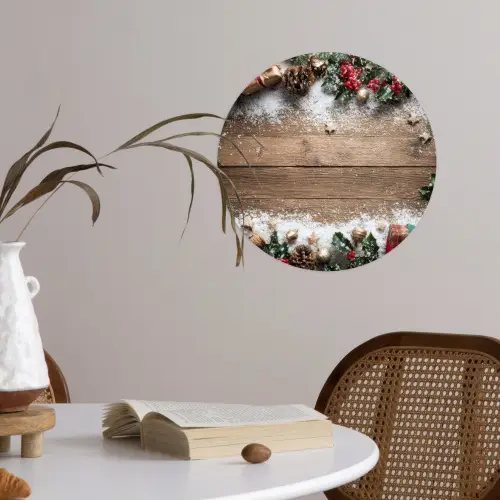 Kerstdecoratie - Geschenken - Hout - Veelkleurig Wandcirkel behangsticker klein -sfeer3