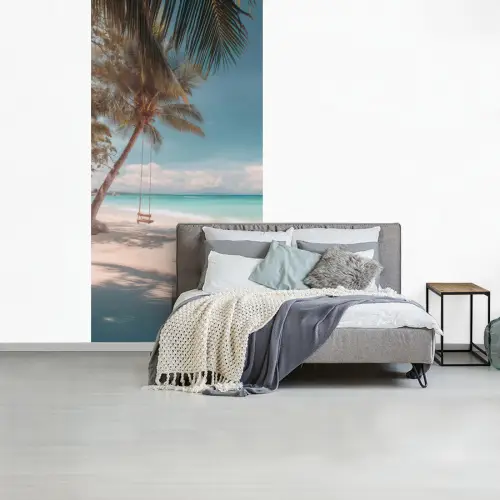 Palmboom - Schommel - Strand - Lucht fotobehang vinyl groot -slaapkamer