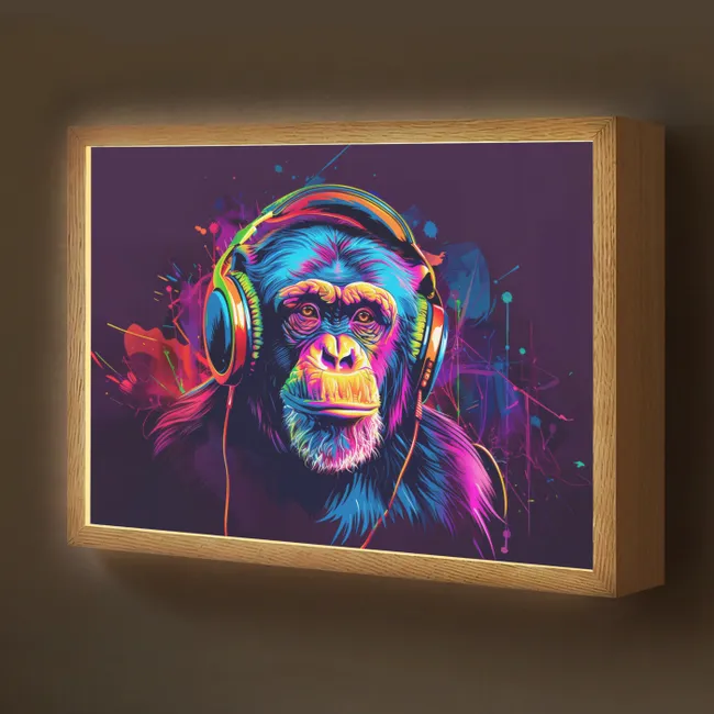 Lightbox - Wandlamp kinderkamer - Aap - Koptelefoon - Muziek - Kleurrijk