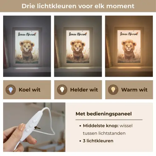 Leeuw - Dieren - Kinderen - Bruin - Meisje Light Box met kabel (Kinderlampje) klein -USP_lichtkleurNL