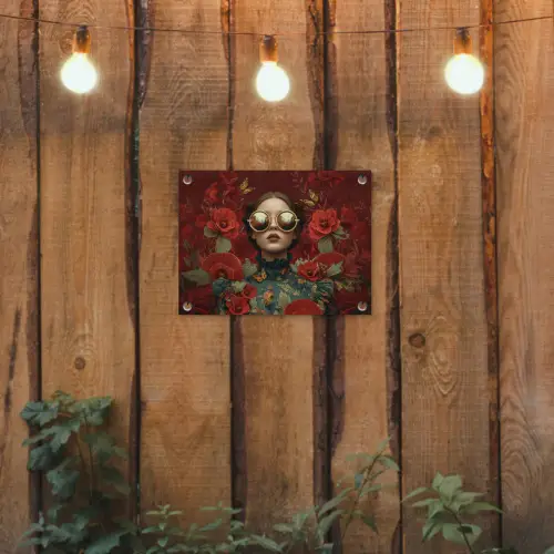 Bloemen - Dieprood - Zonnebril - Vrouw tuinposter los doek klein -sfeer1