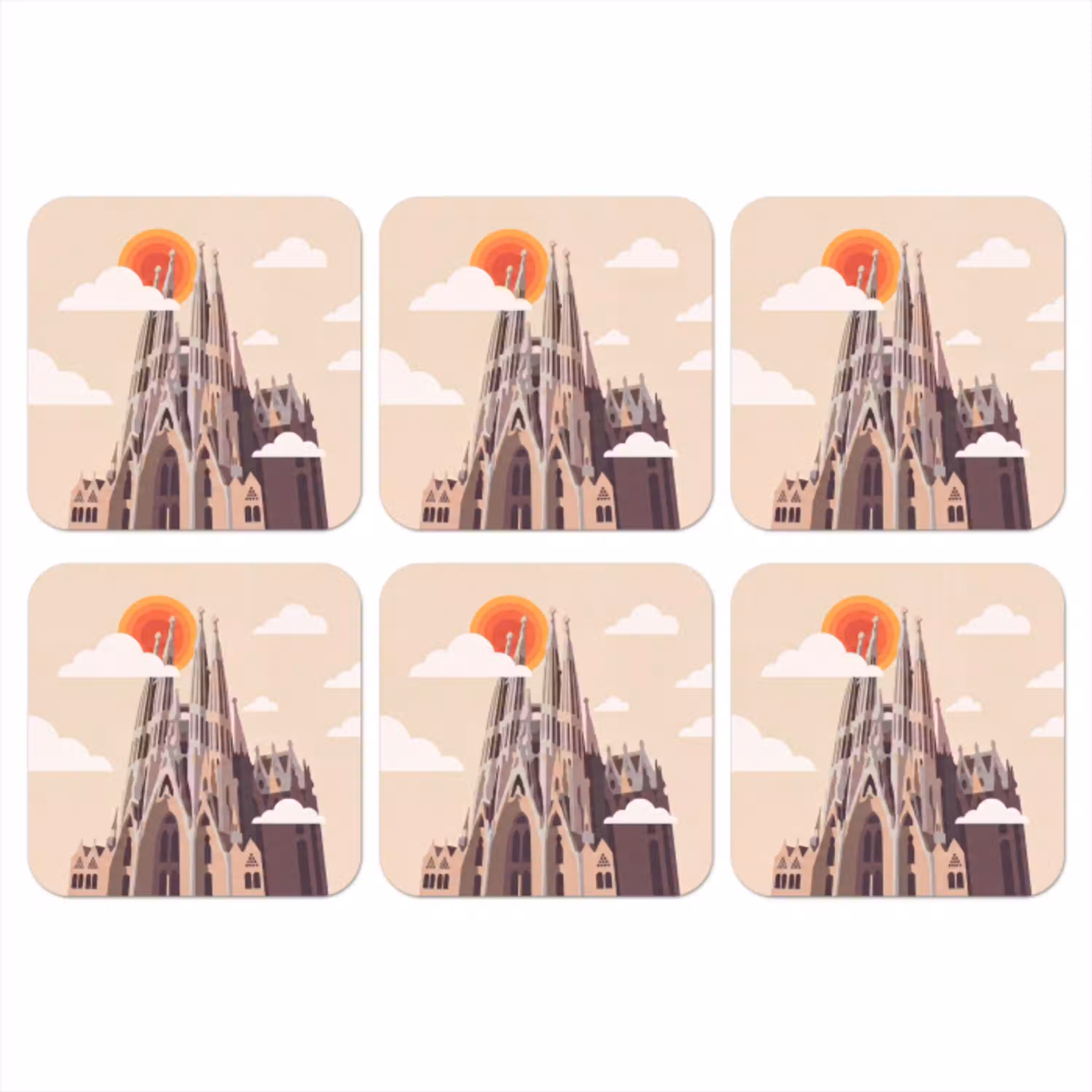 Gebouw - Torens - Architectuur - Abstract - Zonsondergang onderzetter kurk middel -3d