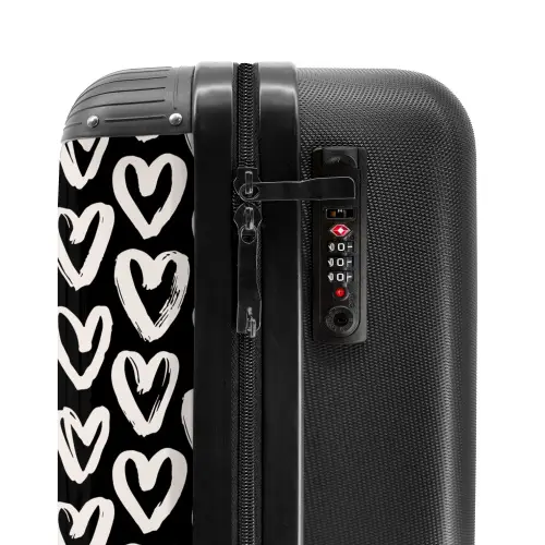 Crèmekleurige harten op zwart NBS - Handbagage koffer - Volwassenen Unisex middel -slot