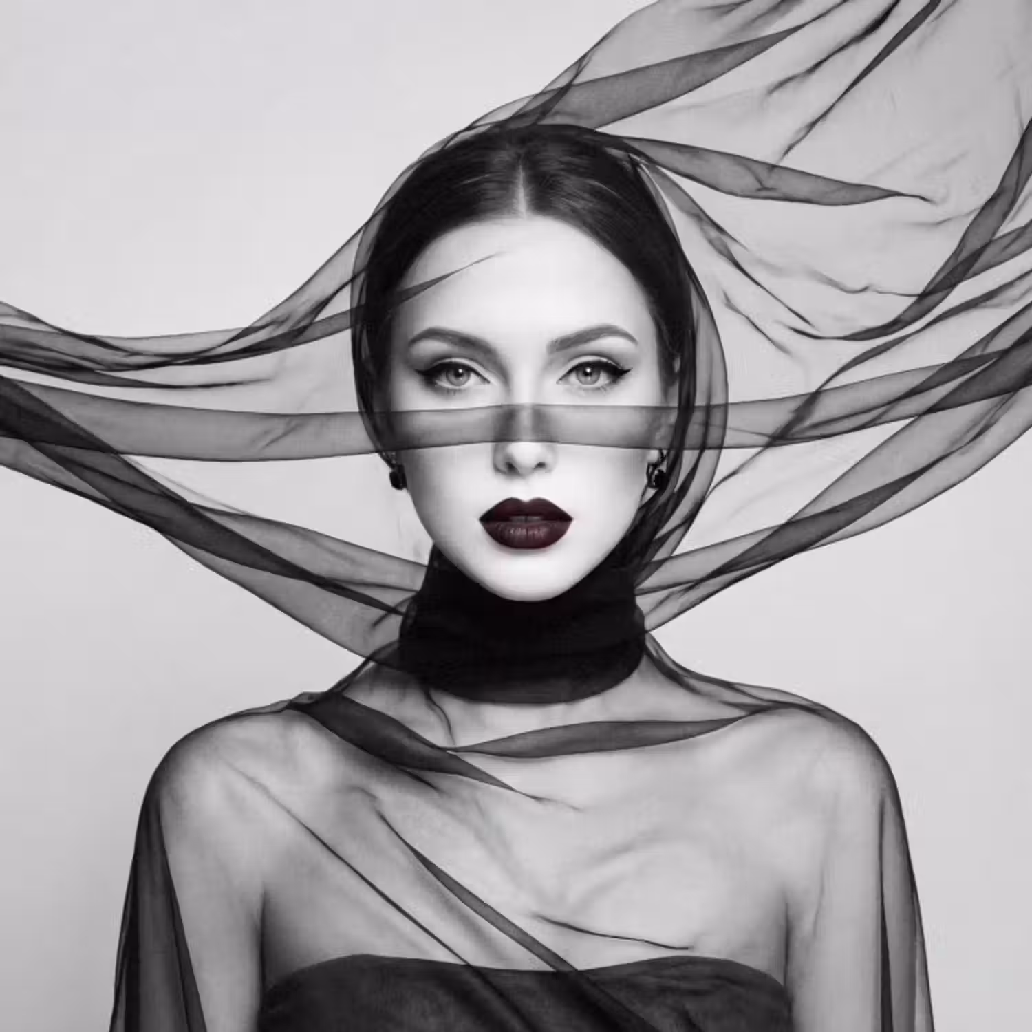 Tapete - Frau - Schleier - Porträt - Schwarz - Weiß - Elegant