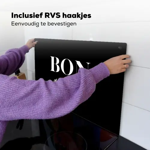 Zwart - Quote - Bon appétit Inductie beschemer met haakjes klein -ky-ophangen-nl