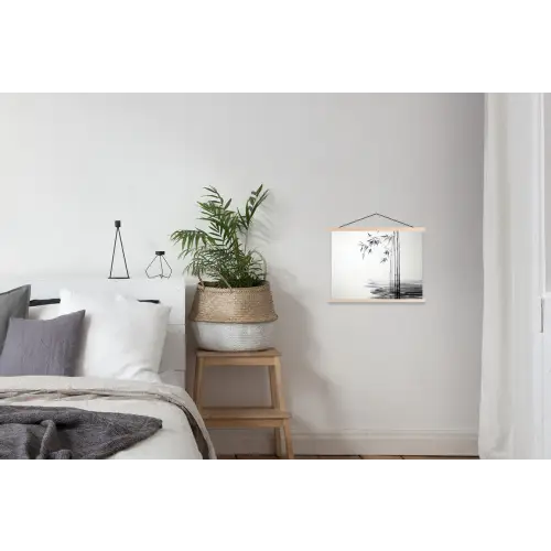Bamboestammen - Water - Minimalistisch - Wit textielposter latten blank klein -woonkamer