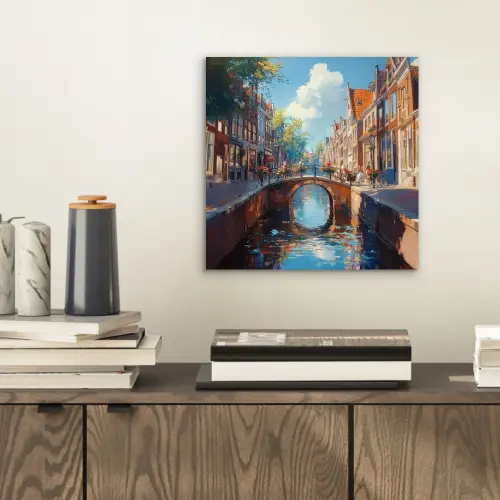 Stad - Gracht - Zon - Fietsen aluminium wit klein -sfeer1