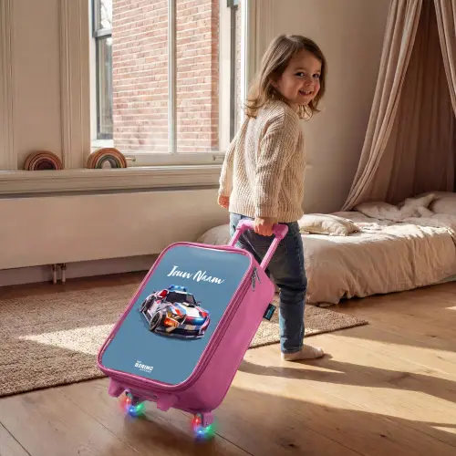 Pijlsnelle politieauto Kinderkoffer - Roze klein -sfeer1