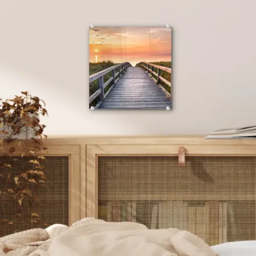 Zonsonderang - Zee - Pad - Gras - Duin - Vogels plexiglas 5mm klein -sfeer4