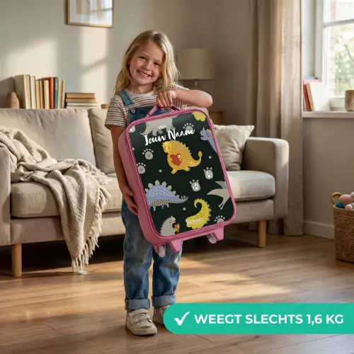 Liefdevolle dinosaurus Kinderkoffer - Roze klein -sfeer2_NL