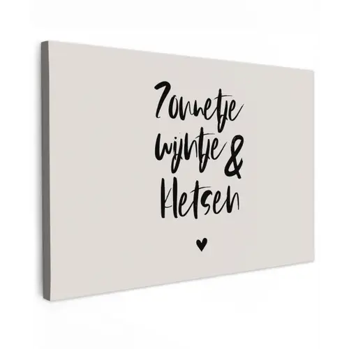 Tekst - Wijn - Zonnetje, wijntje & kletsen - Quotes Tuinposter op houten frame 2 cm dik klein -3d