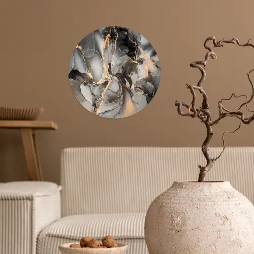 Grijs - Luxe  - Goud - Marmer Wandcirkel behangsticker klein -sfeer1