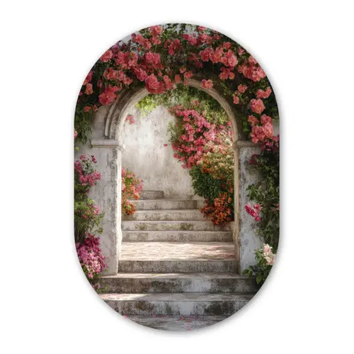 Doorkijk - Rozen - Vintage - Poort Wandcirkel Ovaal Glas middel -3d