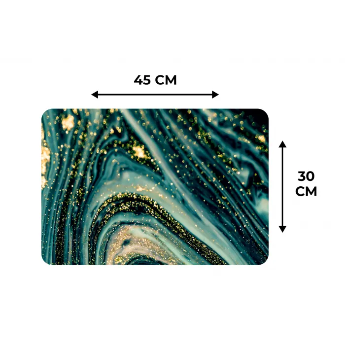 Marmerlook - Luxe - Goud - Turquoise - Glitter Placemat vinyl groot -specs