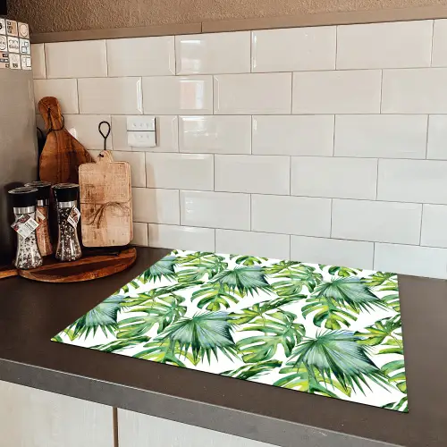 Bladeren - Monstera - Tropical - Jungle Inductie beschermer vinyl 3mm groot -sfeer3