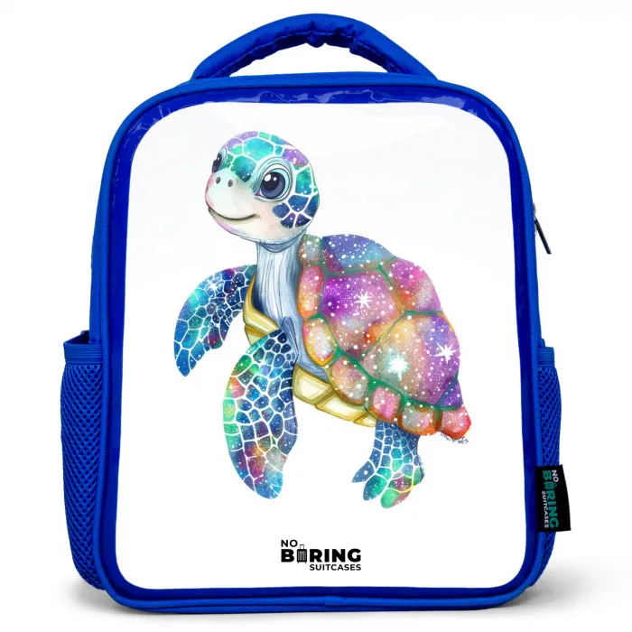 zeeschildpad vol kleuren Kinderrugzak - Blauw middel -3d
