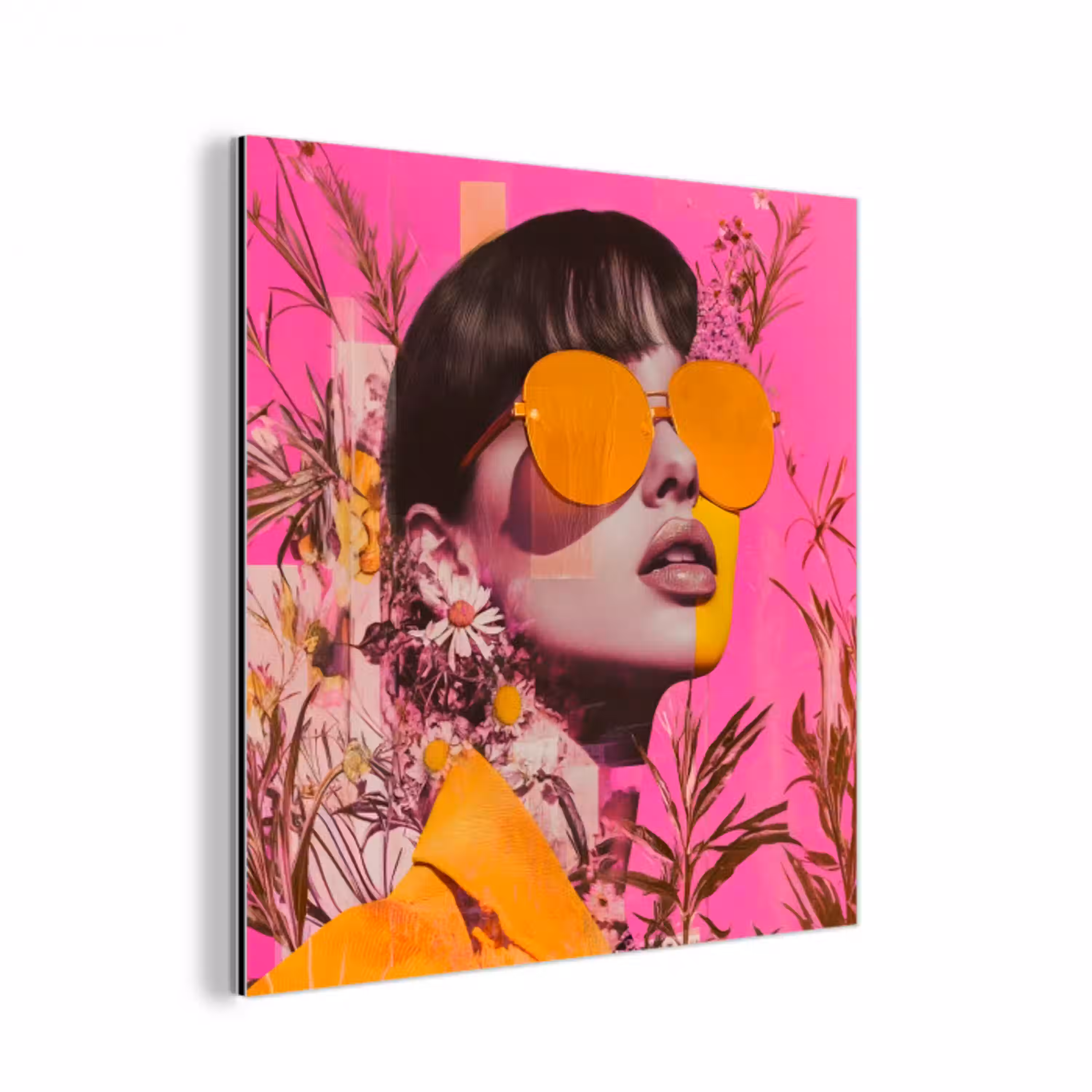 Zonnebril - Oranje - Vrouw - Planten aluminium wit klein -3d