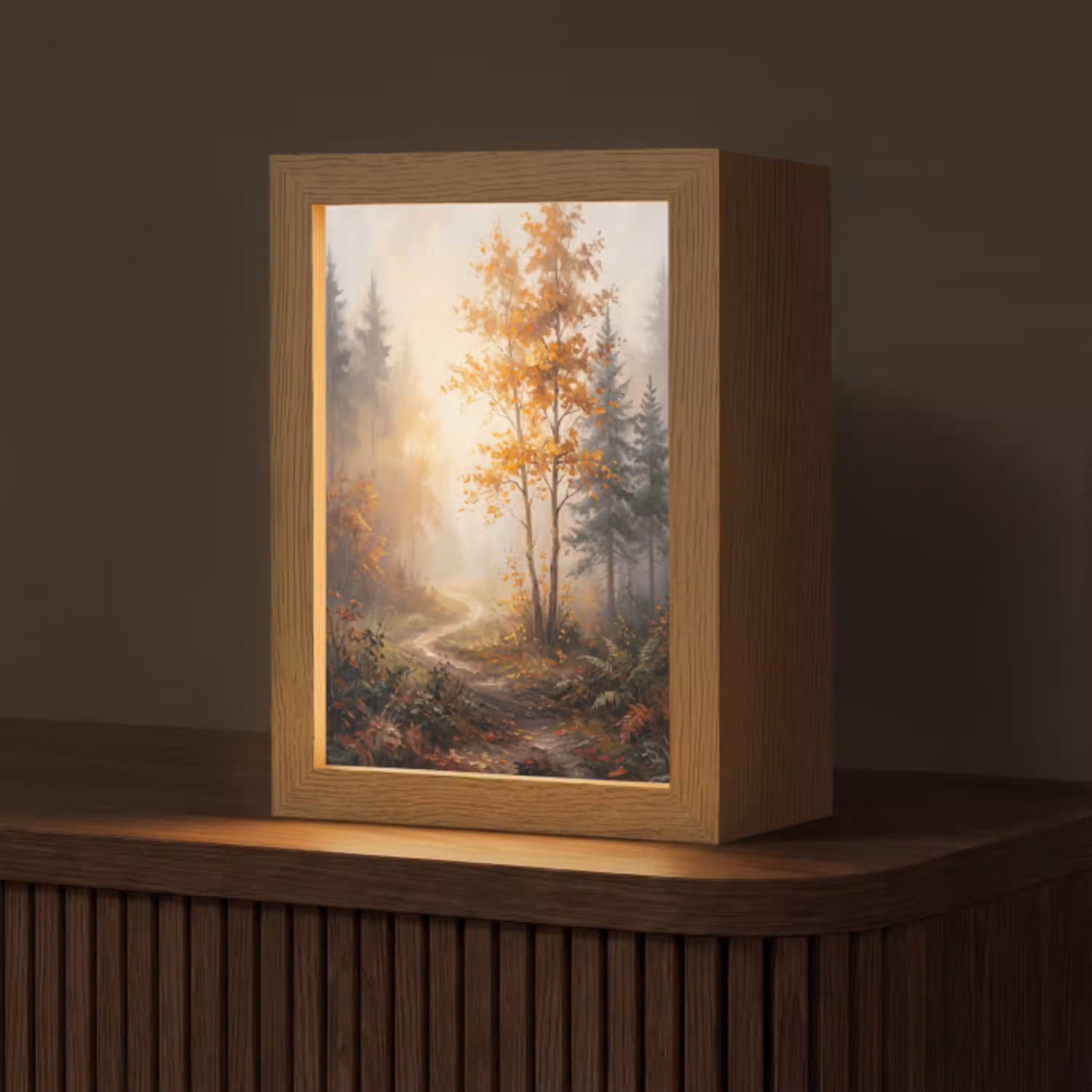 Bospad - Herfstbladeren - Natuur - Schilderachtig - Oranje Light Box met kabel (Tafellamp) klein -z3d_website