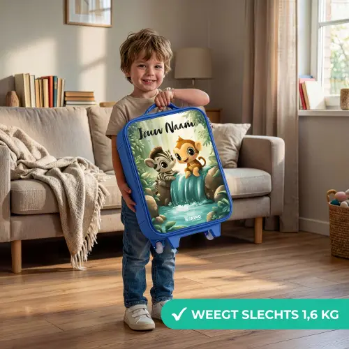 Zebra - Aapje - Waterval - Rotsen Kinderkoffer - Blauw klein -sfeer2_NL