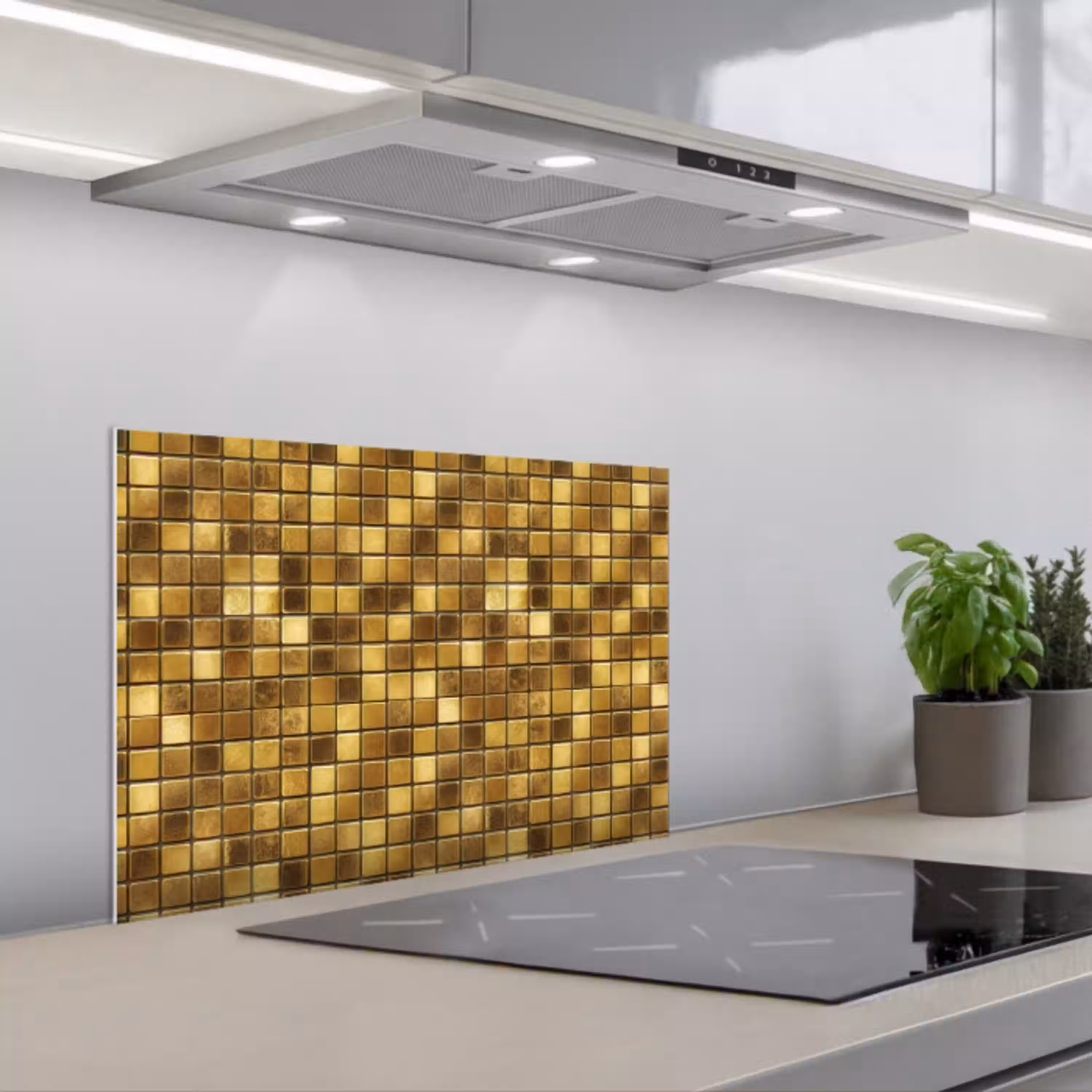 Tegels - Mozaïek - Luxe - Warm Goud keuken achterwand spatscherm klein 900 -3d_schuin