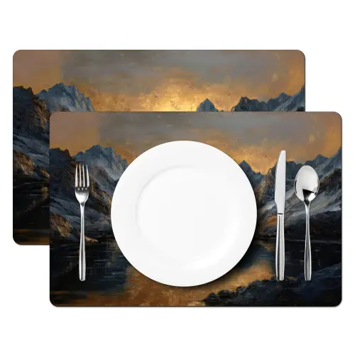 Berglandschap met Gouden Zonsondergang Placemat vinyl groot -zzsfeer2_Kitchenyeah-website