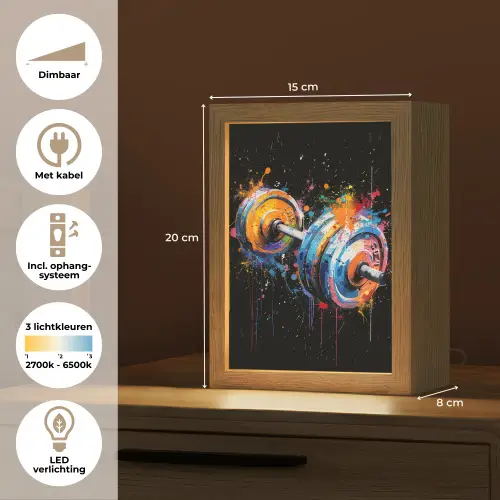 Graffiti - Sport - Fitness - Dumbbell - Gym Light Box met kabel (Tafellamp) klein -USP_NL