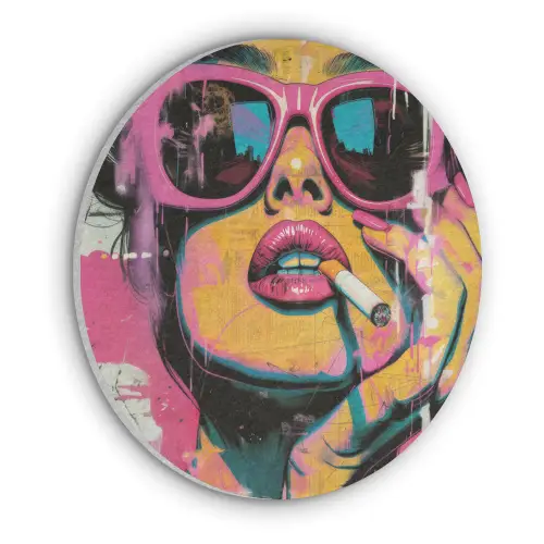 Portret - Vrouw - Abstract - Zonnebril Akoestische PET Vilt - Rond klein -3d