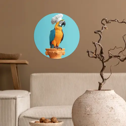 Papegaai - Koksmuts - Grappig - Vogel Wandcirkel behangsticker klein -sfeer1