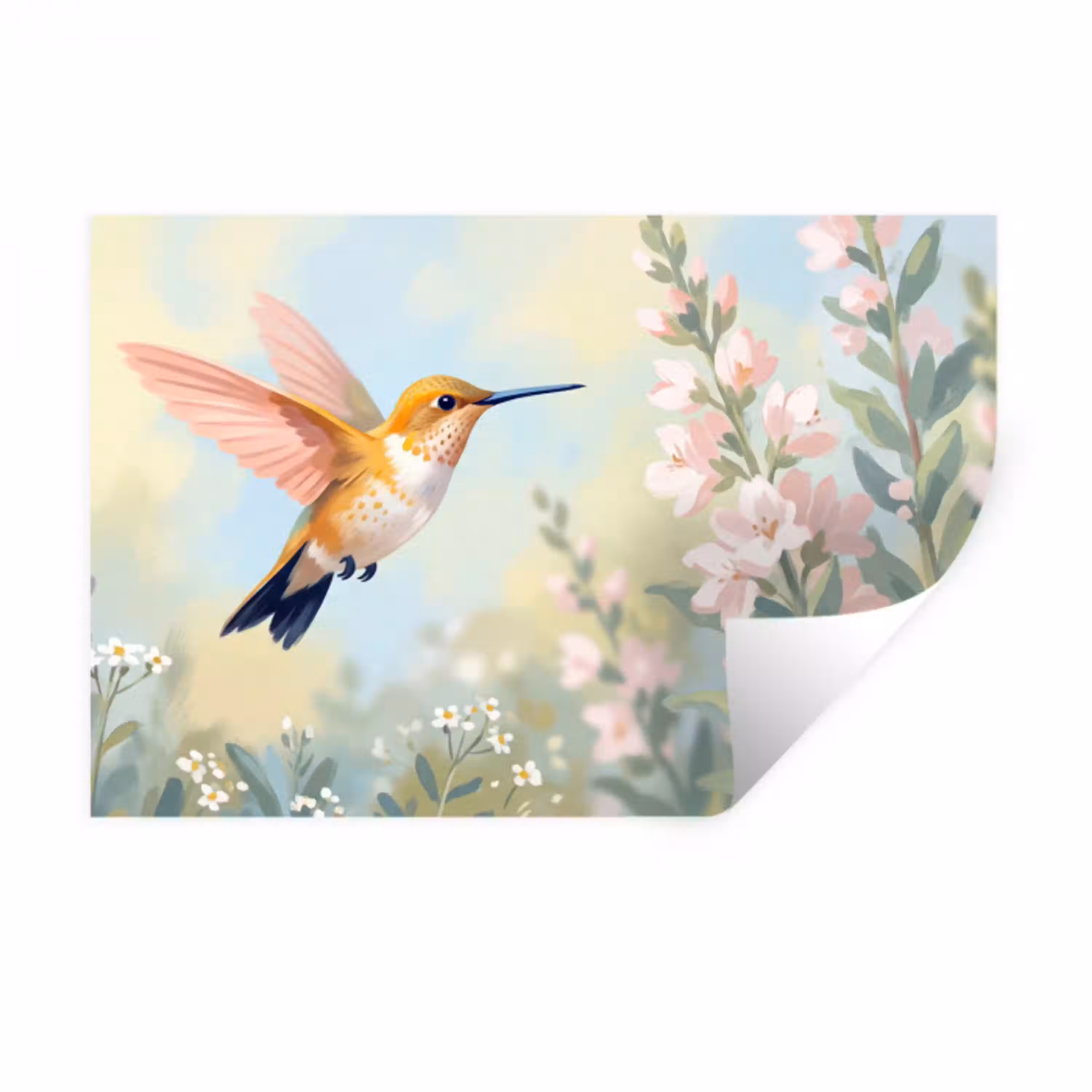 Kolibrie - Illustratie - Kleurrijk Muursticker klein -3d