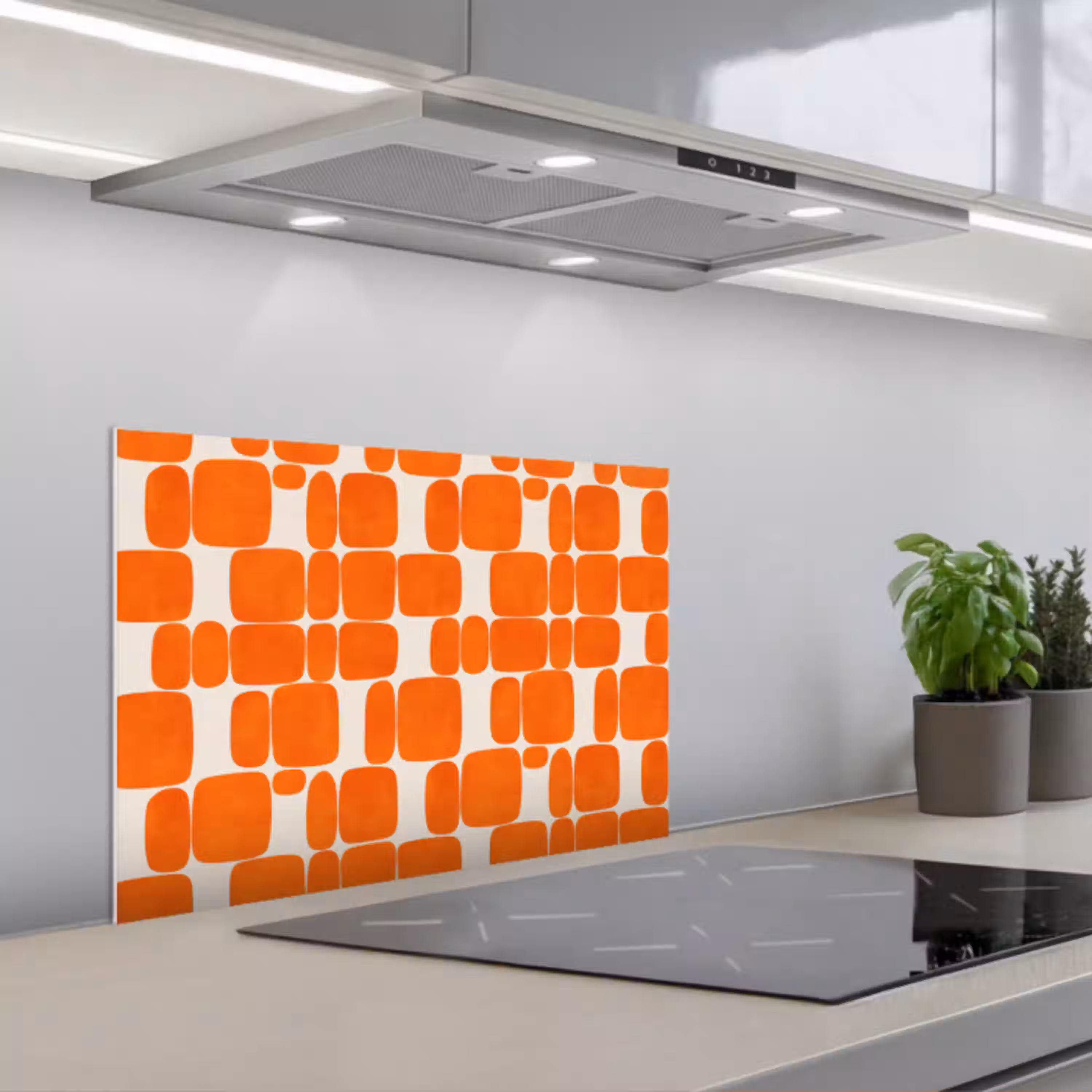 Patroon - Retro - Oranje keuken achterwand spatscherm klein 900 -3d_schuin