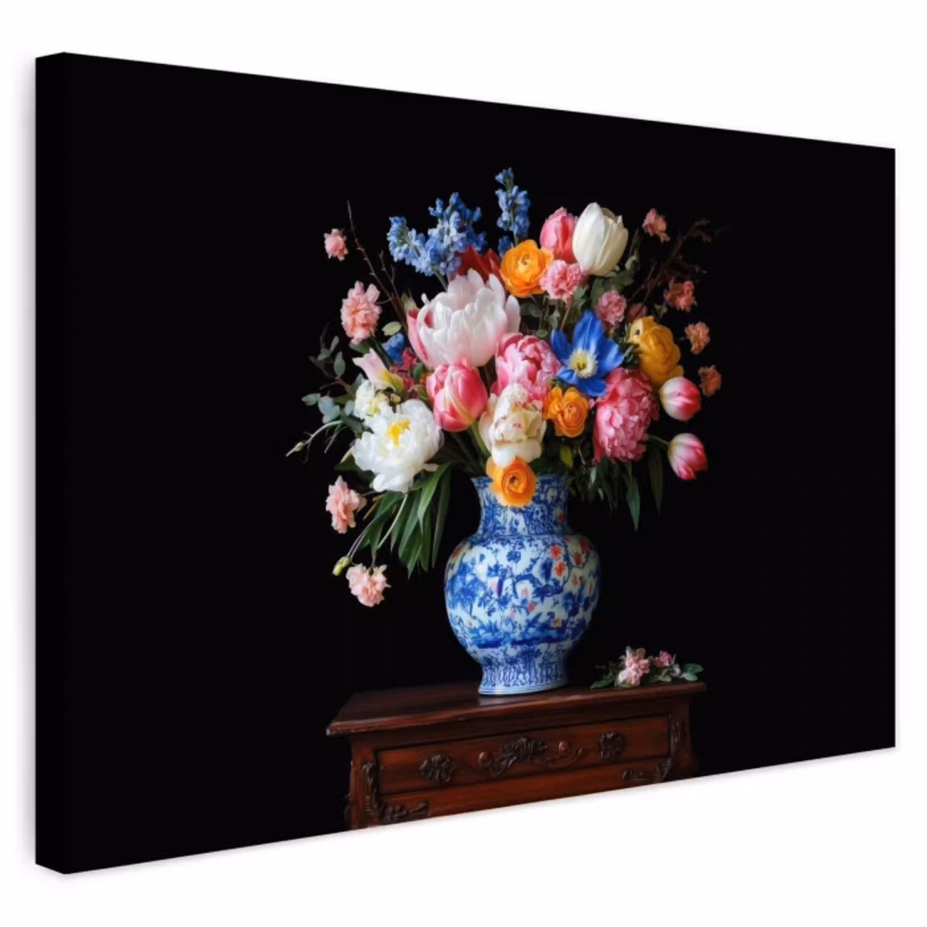 Rozen - Bloemen - Vaas - Boeket Tuinposter op houten frame 2 cm dik klein -3d