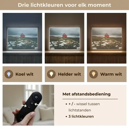Heuvel - Huisje - Bloemen - Wit Light Box met batterij (Wandlamp) middel -USP_lichtkleurNL