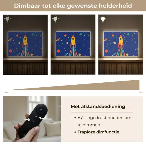 Kleurrijk - Raket - Ruimte Light Box met batterij (Wandlamp kind) middel -USP_dimbaarNL