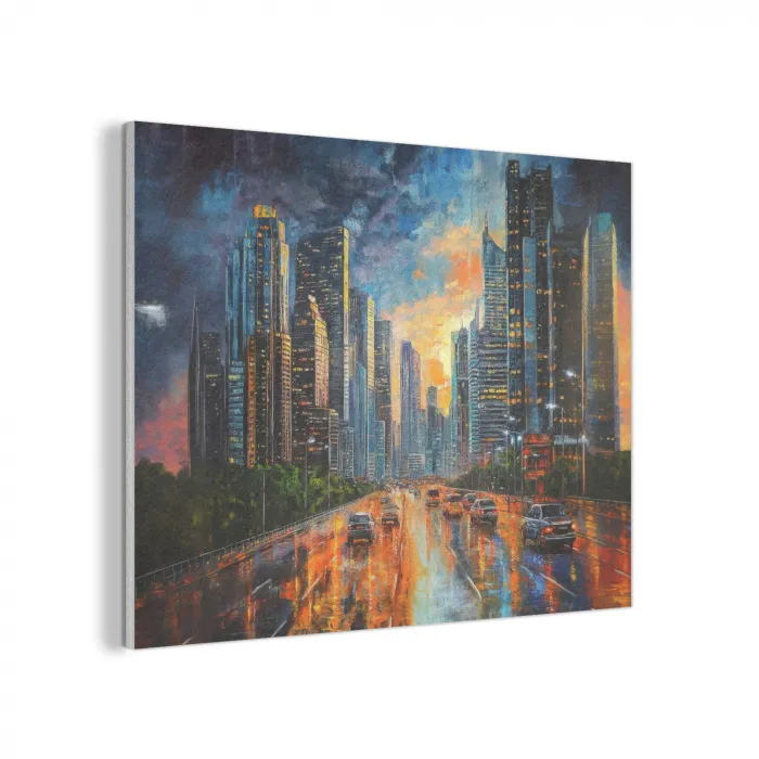 Auto - Skyline - Zon - Blauw PET vilt klein -3d