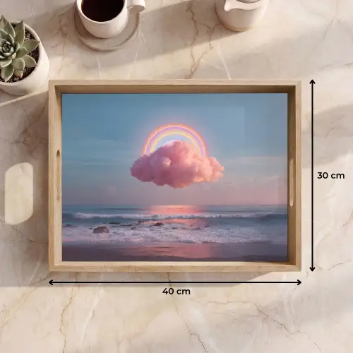 Wolk - Regenboog - Zee Dienblad Rechthoek middel -USP_Formaat