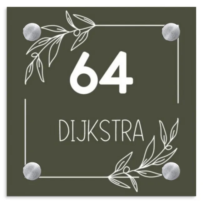 Olijfgroen - Modern Naambord Vierkant klein -3d