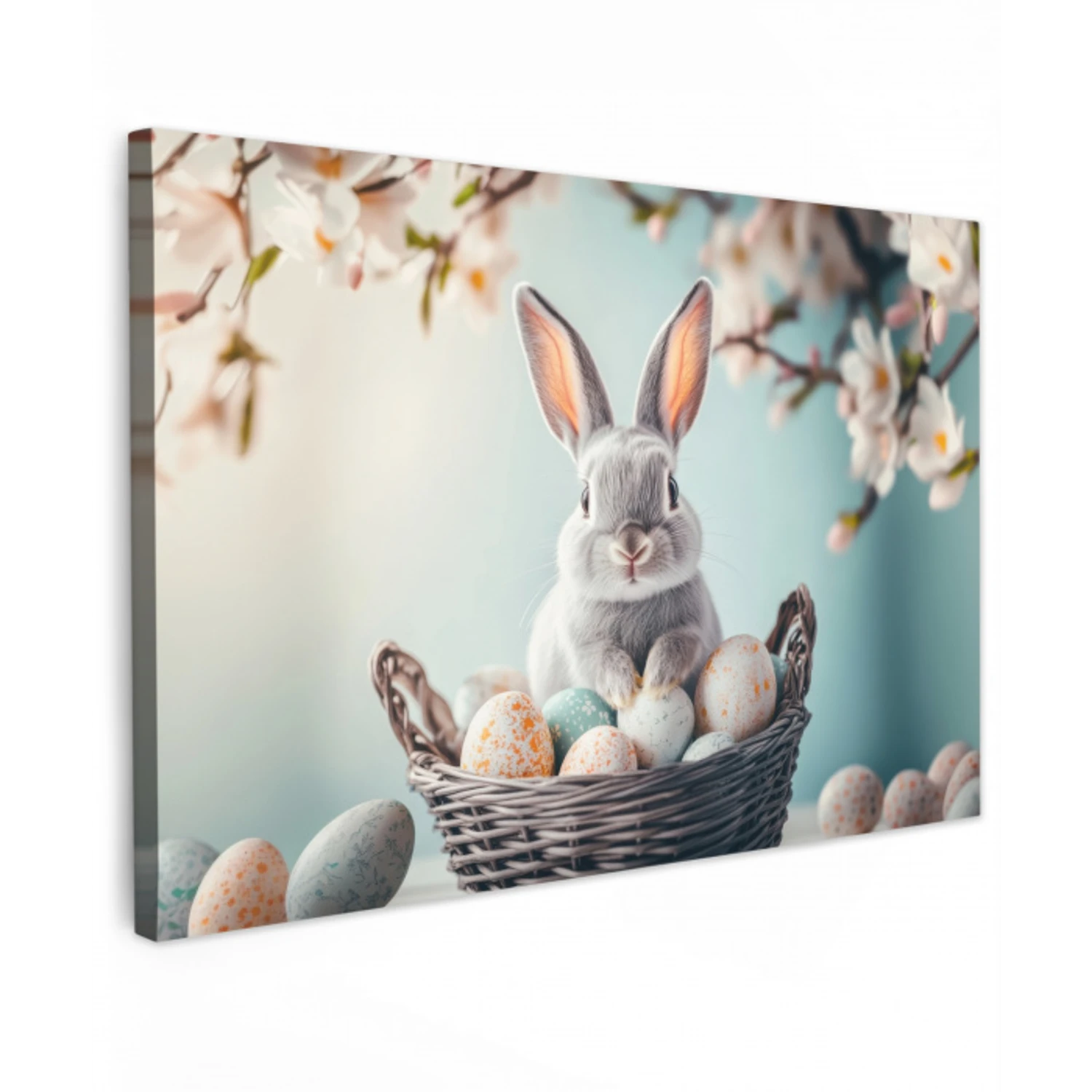 Konijn - Eieren - Mand Tuinposter op houten frame 2 cm dik klein -3d