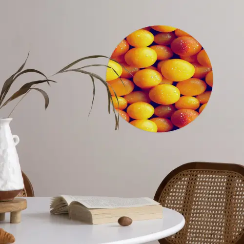 Vrucht - Waterdruppels - Oranje Wandcirkel behangsticker klein 186 -sfeer3
