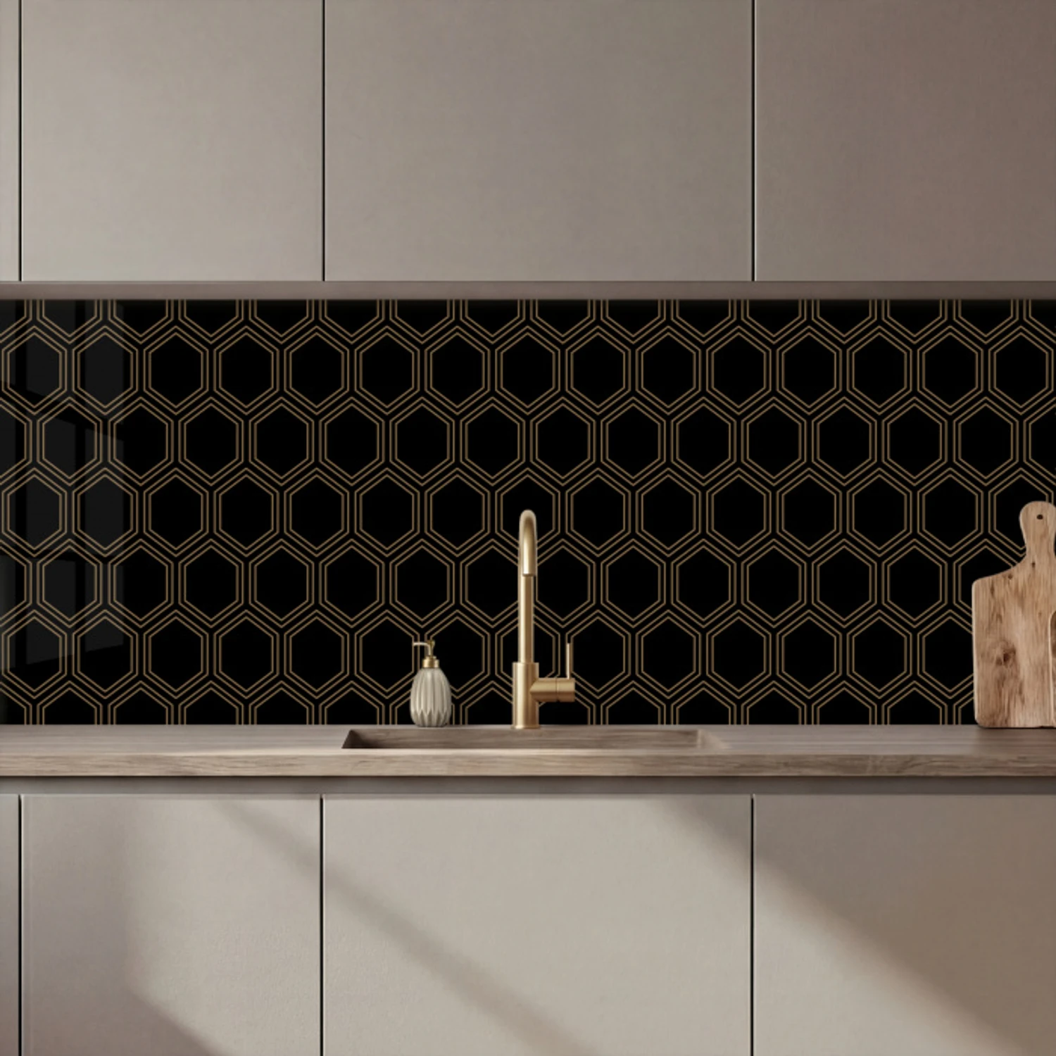 Zwart - Goud - Zeshoek keuken achterwand 2 middel 871 zz_3dshopping