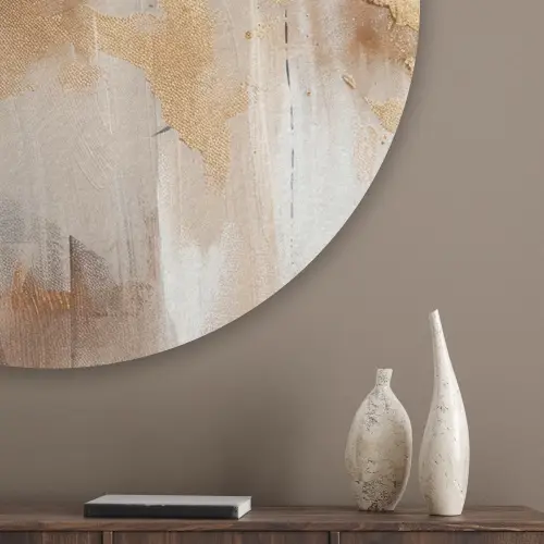 Modern - Bruin - Abstract - Beige Akoestische PET Vilt - Rond klein -sfeer5_closeup