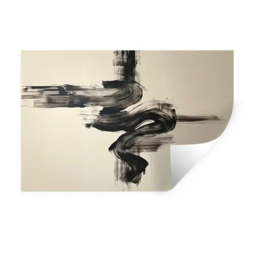 Golven - Penseelstreken - Beige - Minimalistisch Muursticker klein -3d