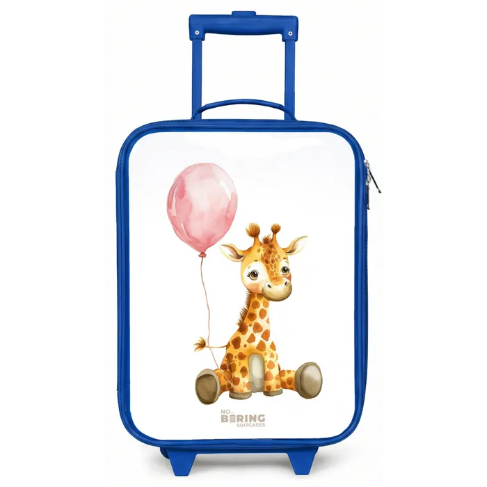Giraffe met roze ballon Kinderkoffer - Blauw klein -zz3dotto