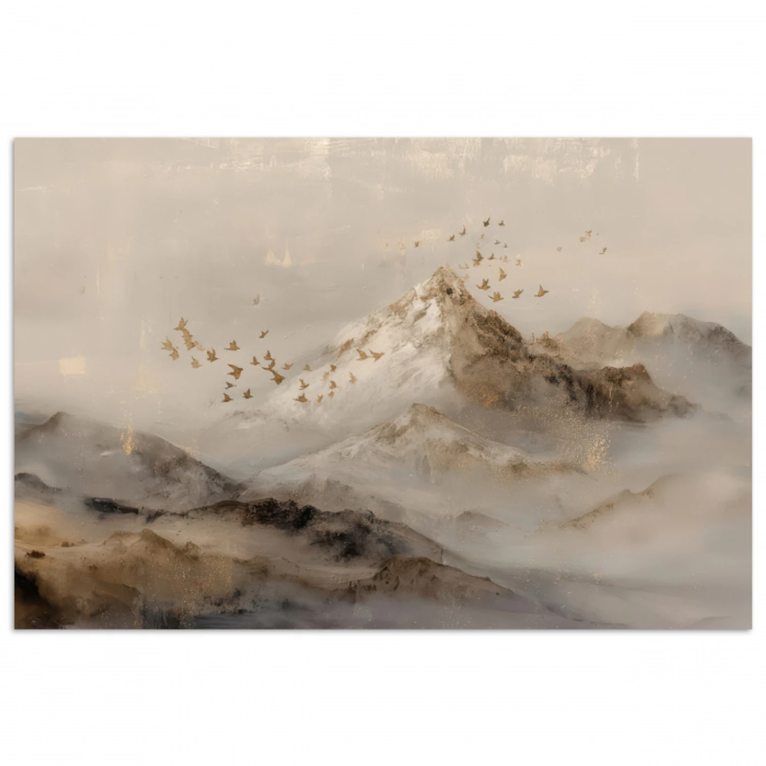 Berglandschap - Mist  - Penseelstreken poster papier klein -3d