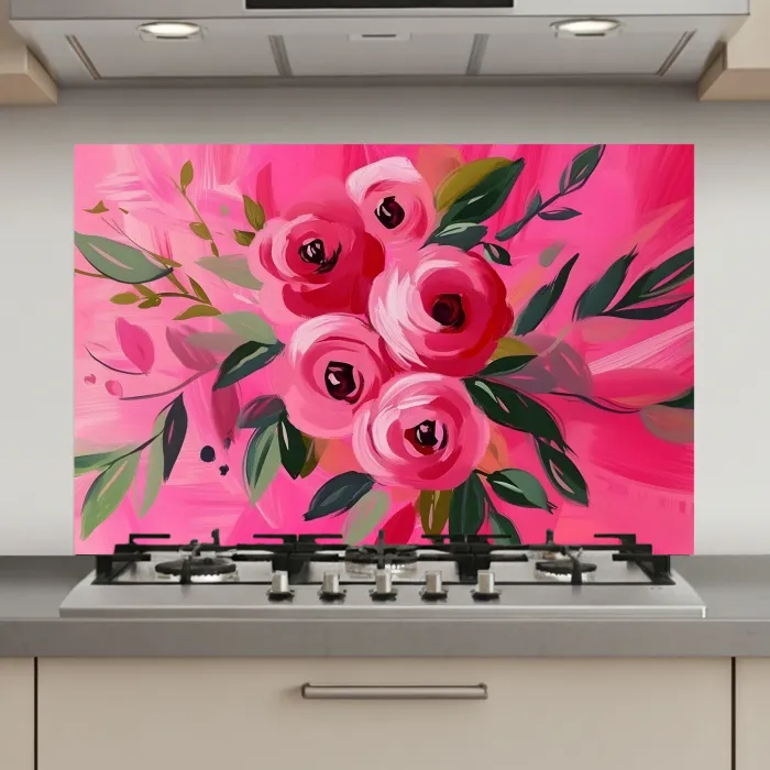 Bloemen - Verf - Roze keuken achterwand spatscherm klein -3d_website