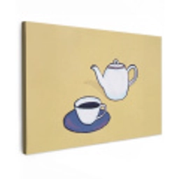 Theepot - Kopje - Beige - Illustratie Tuinposter op houten frame 2 cm dik klein -3d