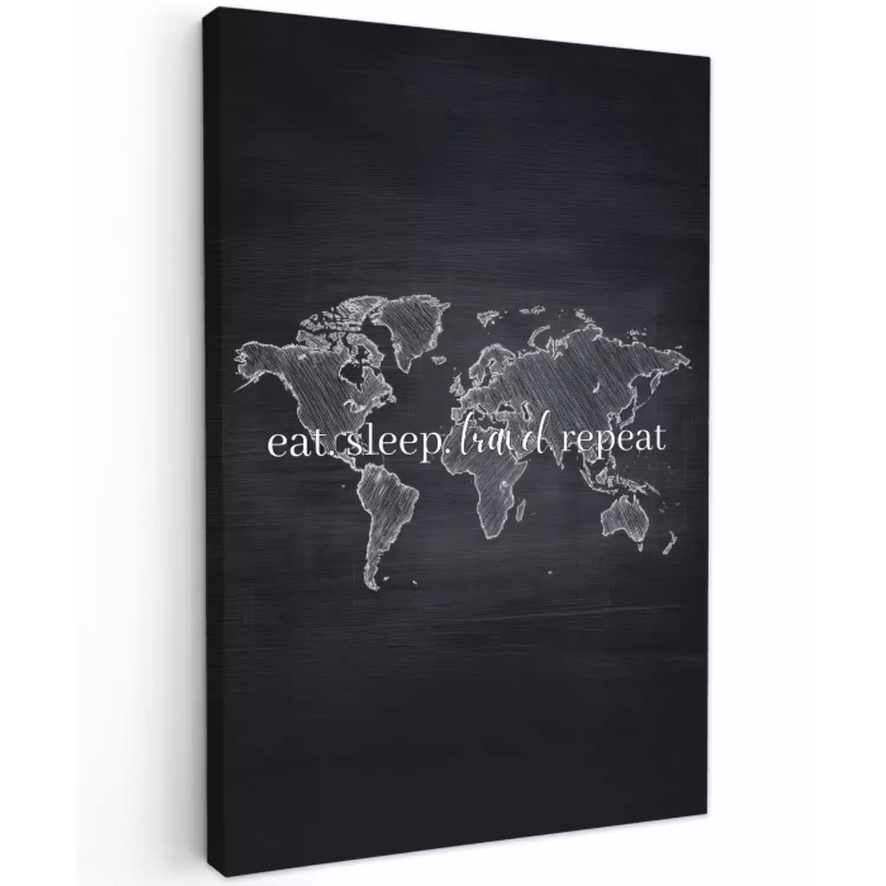 Krijt - Zwart - Quote - Wereldkaart Tuinposter op houten frame 2 cm dik middel -3d